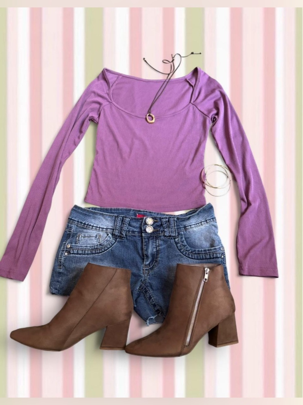 Shein • Purple Long-Sleeve Scoop Neck Top